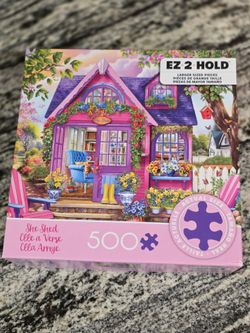 "SHE SHED"  500PC JIGSAW PUZZLE WITH POSTER.  EZ 2 HOLD PIECES.  CEACO