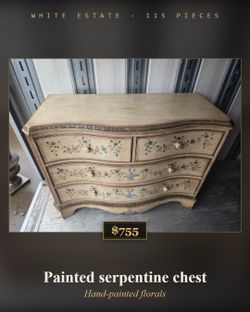 Hand-Painted Serpentine Chest of Drawers - Floral, 4 Drawers