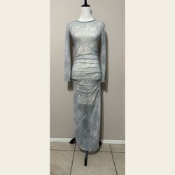 Sheer Collection No Comment Ruched Slim Fit Animal Print Mesh Maxi Dress Size S