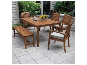 64" x 38" Eucalyptus Solid Wood Outdoor Rectangle Dining Table [NEW] **Assembly Req - Retails for $504  [TABLE ONLY ***/ CHAIRS SOLD SEPARATELY]
