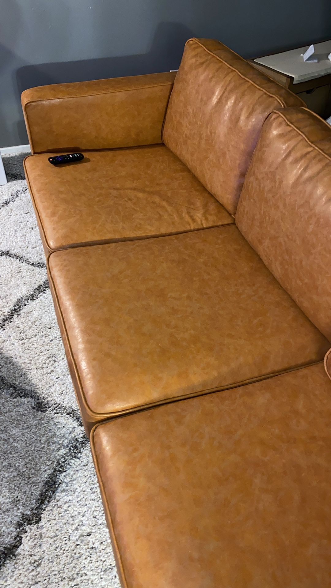 Brown Tan Faux Leather Couch