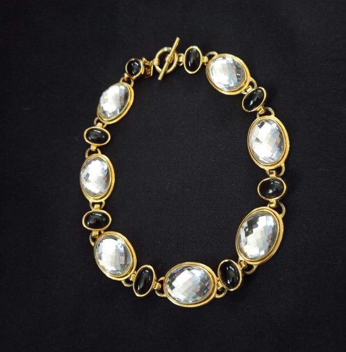 Anne Klein Statement Necklace/Choker 16" Chunky Goldtone Cabochons & Rhinestones