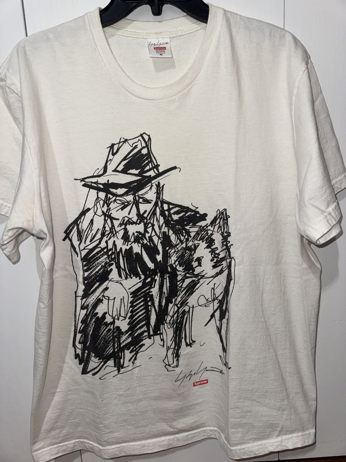 Supreme Yohji Yamamoto White Scribble Wolf T-Shirt Sz Medium