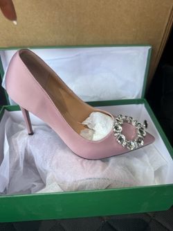 Pink Satin Pointed-Toe Stiletto Heels with Crystal Buckle