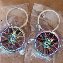 Keychain Car Auto Part Wheel Rim Key Ring Fob Gift  (2 WHEEL RIM KEYCHAINS)