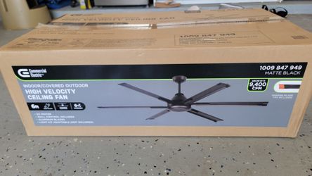 High Velocity 6 ft. Indoor/Outdoor Matte Black Ceiling Fan with Wall Control Included
