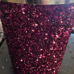 Glass red holographic glitter vase or utensil holder