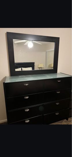 Modern Dark Wood Dresser with Mirror