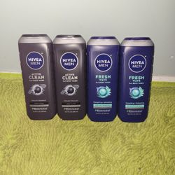 4 Nivea Men 3in1 Bodywash 16.9oz (2 Active Clean/2 Fresh Wave)