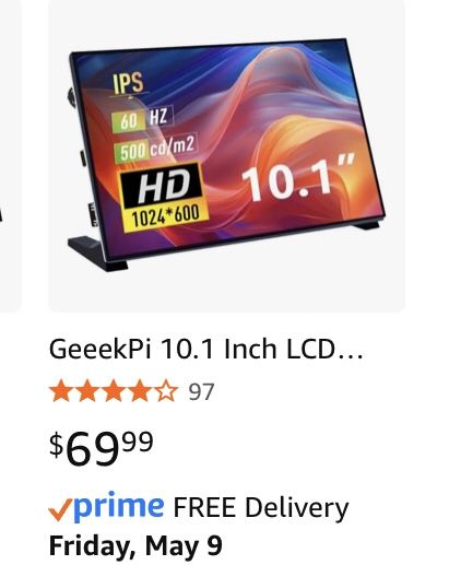 GeeekPi 10.1 Inch LCD Screen for Raspberry Pi, 1024x600 IPS LCD Display, HDMI Portable Monitor for Raspberry Pi 5/Pi 4B/3B+/3B/B+/Zero/400, Win11/10/8