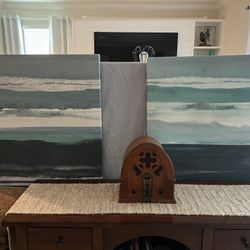 2  abstract canvas paintings 32” x32” 