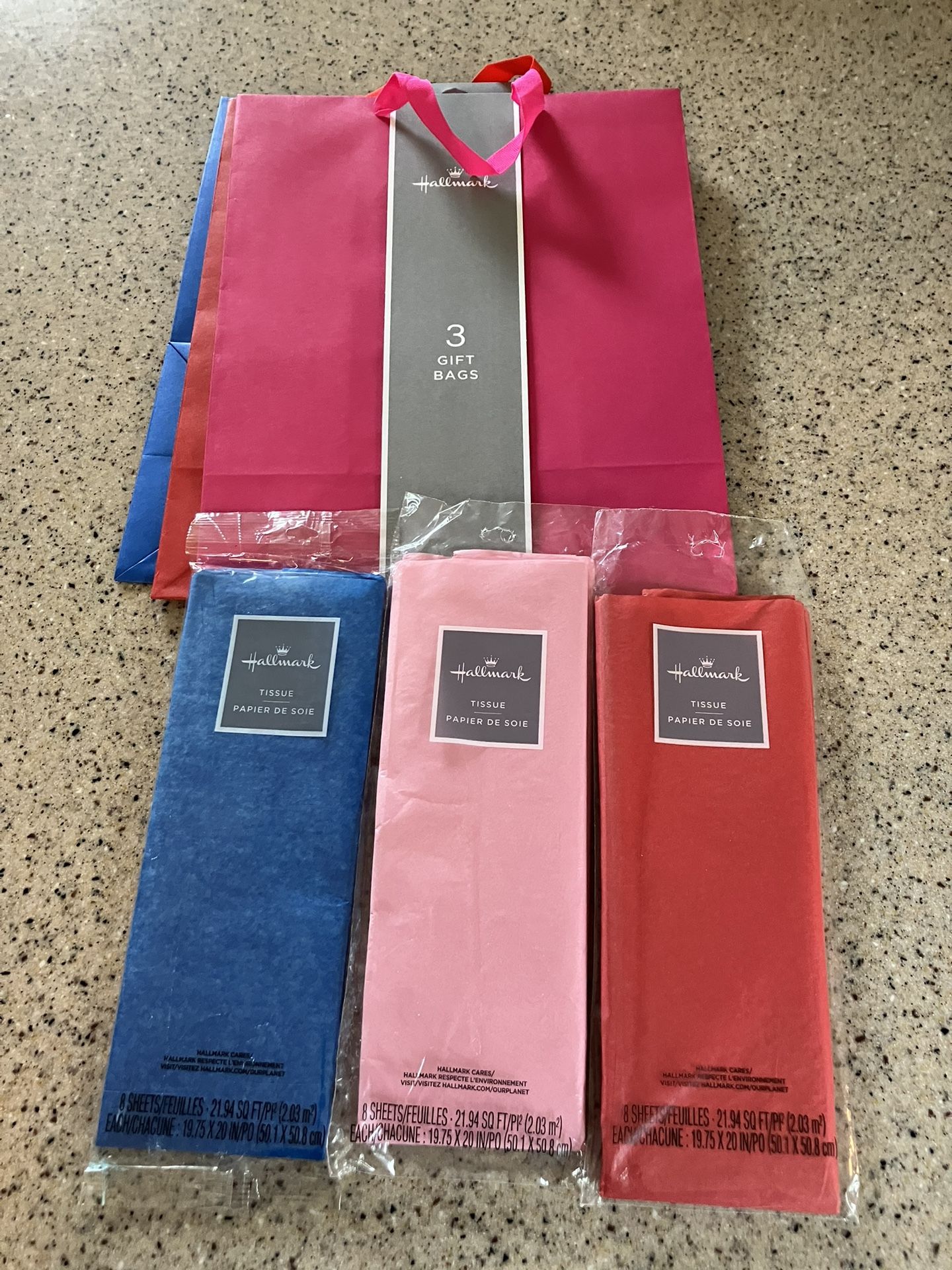 3 Hallmark Gift Bags With Matching Tissue Paper