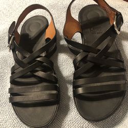 Black leather Fitflop Fit Flop Wedge Sandals Sz 9 Excellent condition