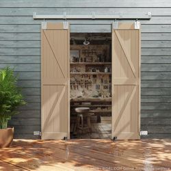 8FT Box Rail Exterior Barn Door Hardware Kit (Doors Not Included), Factory Sealed