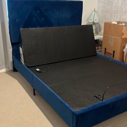 Queen Blue Suede Bed Frame And Electric Box Spring