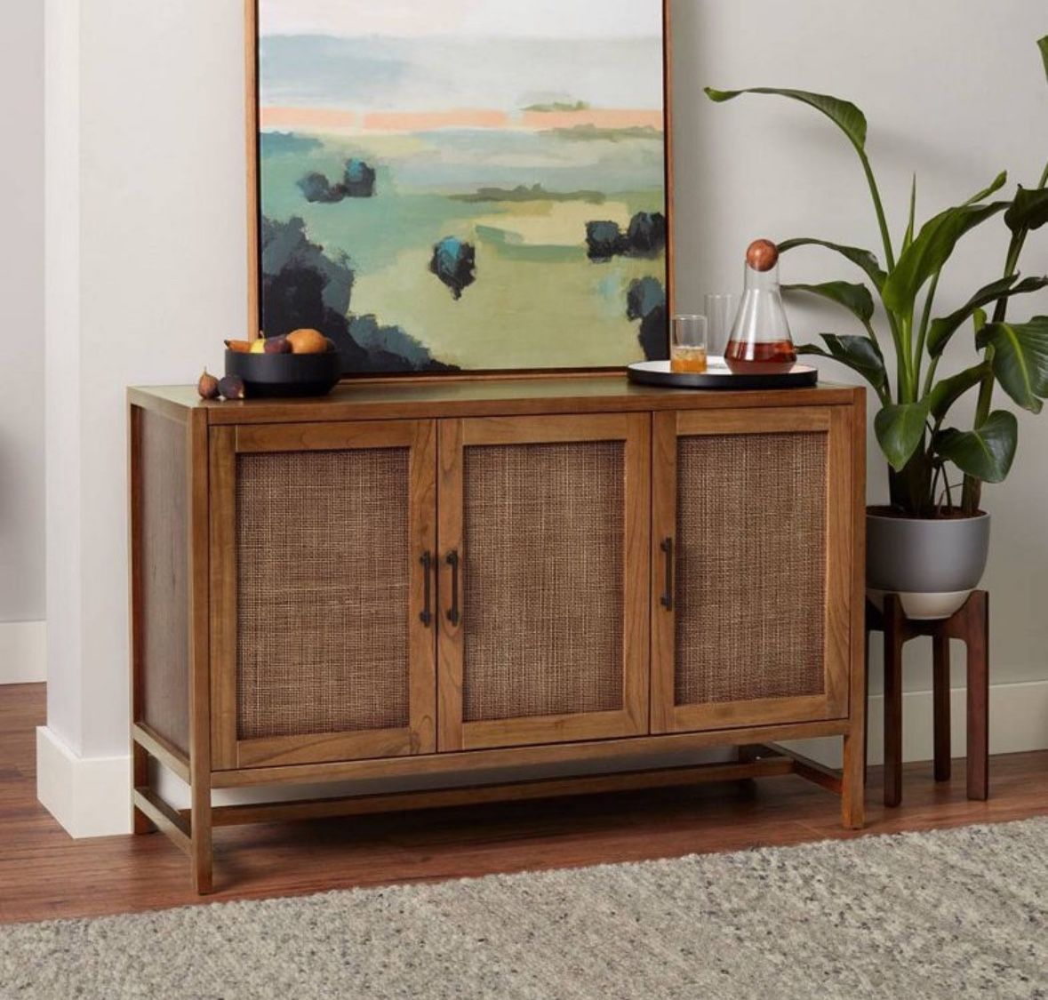 Warwick 3 Door Accent TV Stand for TVs up to 59" Stand Brown - Threshold™: Transitional Style, Hardwood Frame, Cable Management