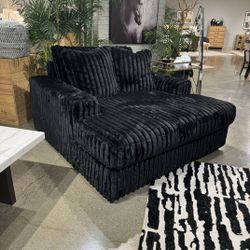 Midnight-Madness Onyx Corduroy Oversized Chaise
