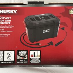 Husky 12V/120V Inflator with Auto Shutoff New!!! 12/120 Volt dual power inflator for home and auto LED light and on-board accessory storage Digital ga