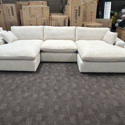 Cream Linen Could Double Chaise Sectional Sofa 