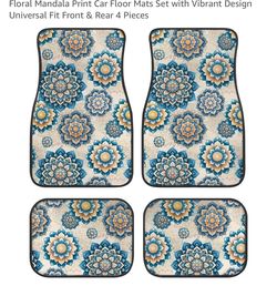 Floral Mandala Print Car Floor Mats Set with Vibrant Design Universal Fit Front & Rear 4 Pieces