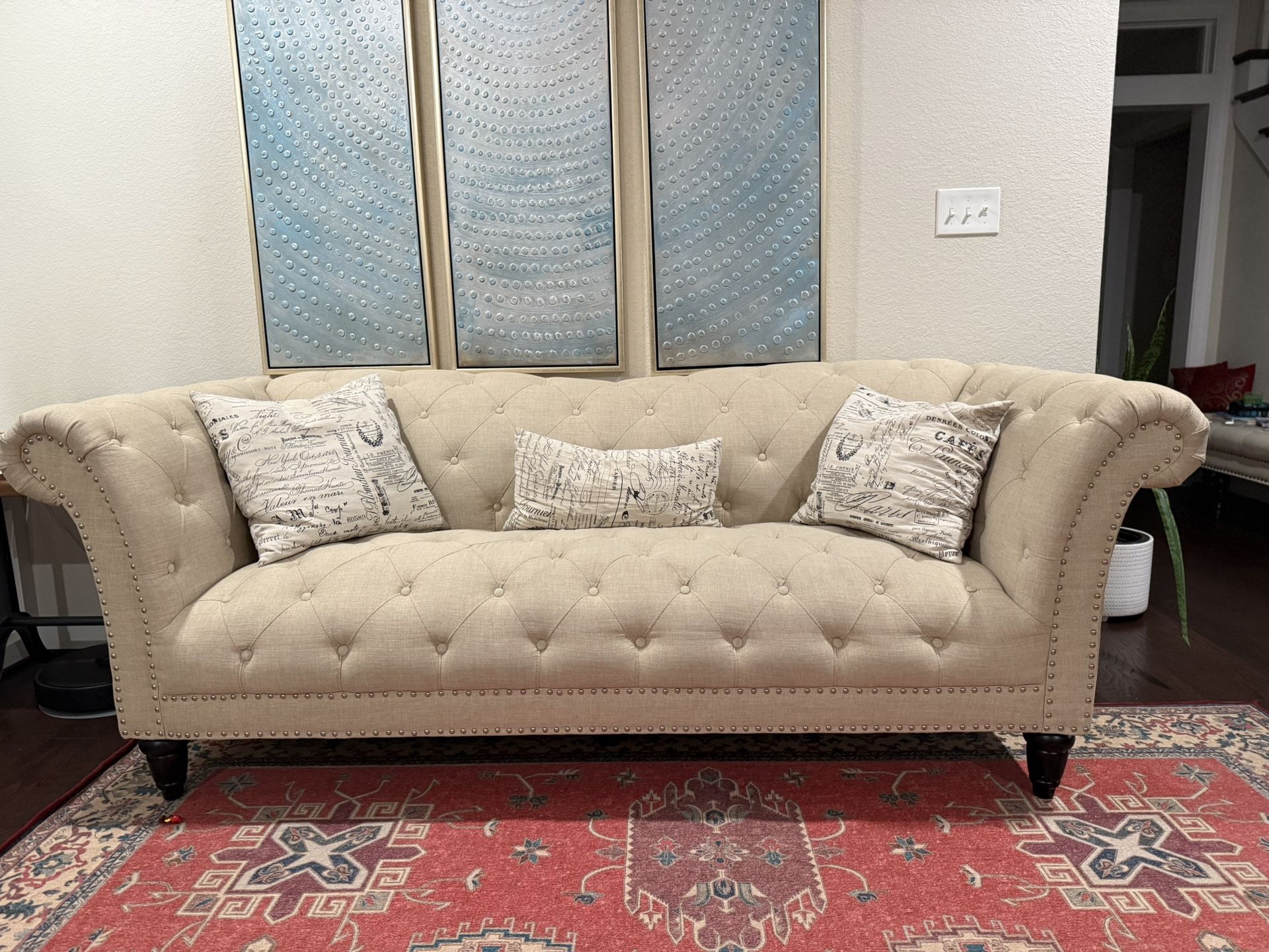 Matching Beige Tufted Sofas – Elegant & Comfortable