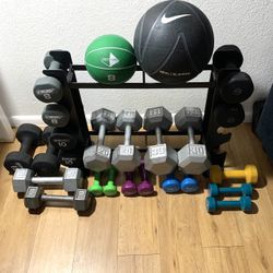 Dumbbell Weight Set with Rack & Medicine Balls