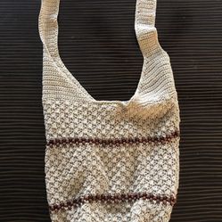 Crocheted Sling Bag Cross Body Hobo w/ Beads & Snap Closure