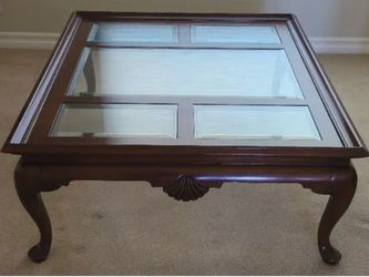 Vintage Cherry Coffee Table with Multi-Pane Glass Top by Drexel