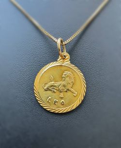 14k solid yellow gold Gemini Zodiac Leo Pendant charm