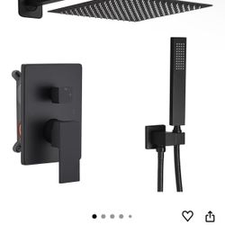 Shower Faucet Set Rain Shower System Matte Black with High Pressure 10-Inch Shower Head Handheld Squ