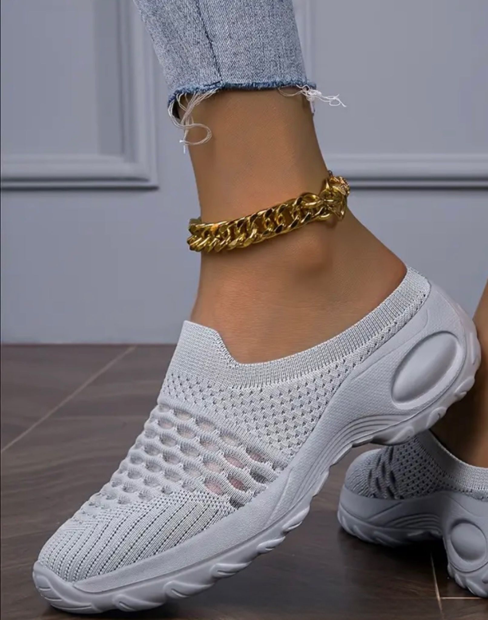 NEW Women'S High-Elasticity Fishnet Mesh Sneakers - Breathable, Non-Slip Soft Sole, size 11.5