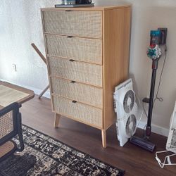 Solid Wood Rattan Vertical Dresser