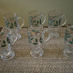 Christmas Glasses W/ Gold Rim and holly