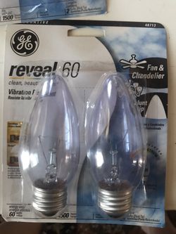 6 packages of GE reveal 60 light bulbs for fan and chandelier
