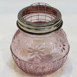 Vintage ASP Pink Pressed Glass Vase With Dome Wire Lid