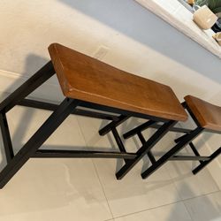 2 Long Stools Wood In Good Condition 