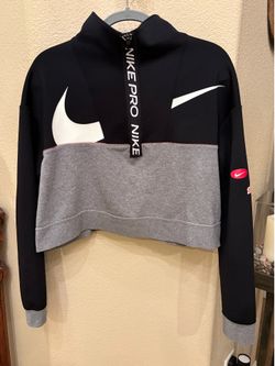 Nike Pro Get Fit Women Black & Gray 1/2 Zip Cropped Jacket Size Medium