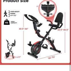 Folding Exercise Bike with Arm & Leg Bands, Foldable Stationary Bike for Seniors, Recumbent Exercise Bike for Home, Pluse Sensor, Back Rest, Large Sea