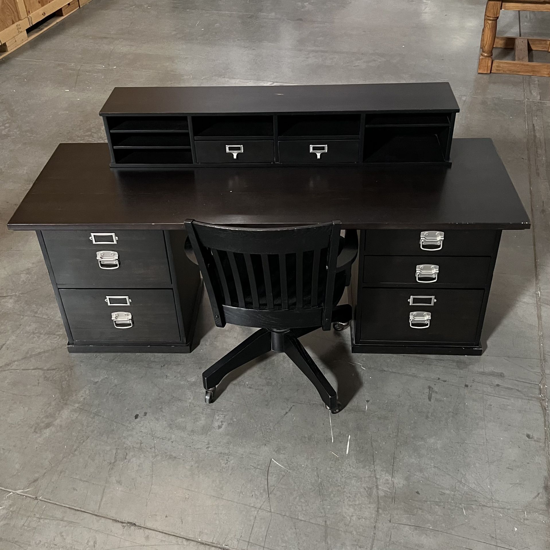Pottery Barn Black Bedford Five Drawer Rectangular Desk with Chair