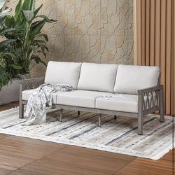 Assembled New Outdoor Aluminum 3-Seat Sofa Patio Couch with 5.9'' Thick Cushions Weather-Resistant