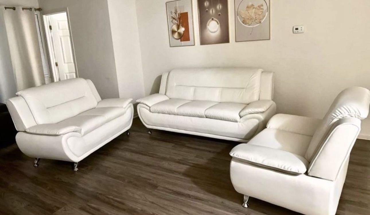 Early Back Friday Sale White Leather Couch Set 