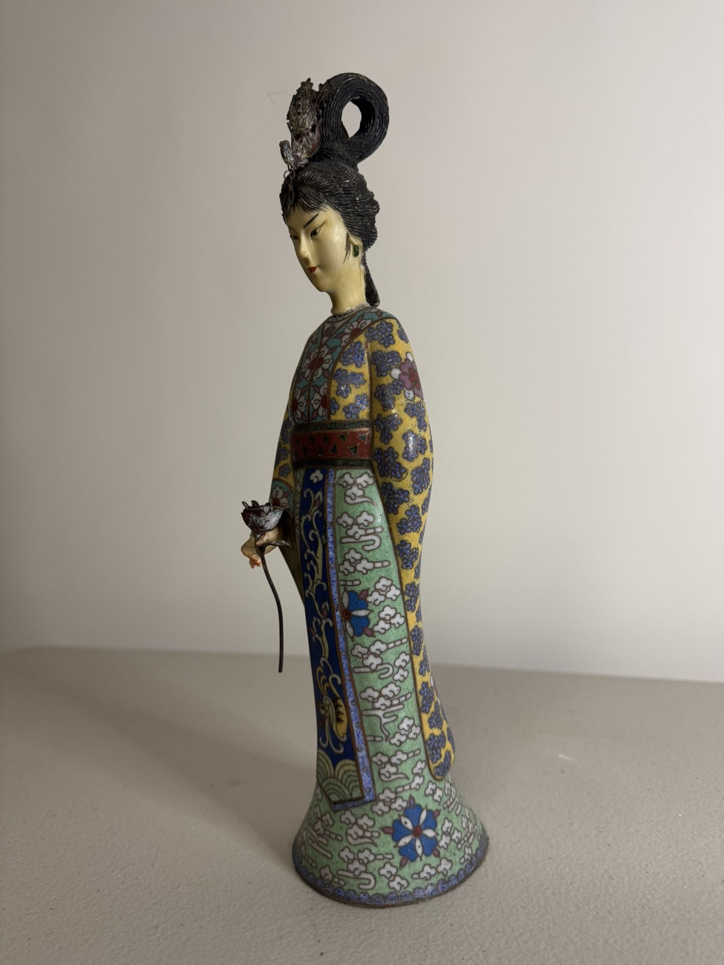 Vintage Chinese Cloisonné Lady Statue Figurine 