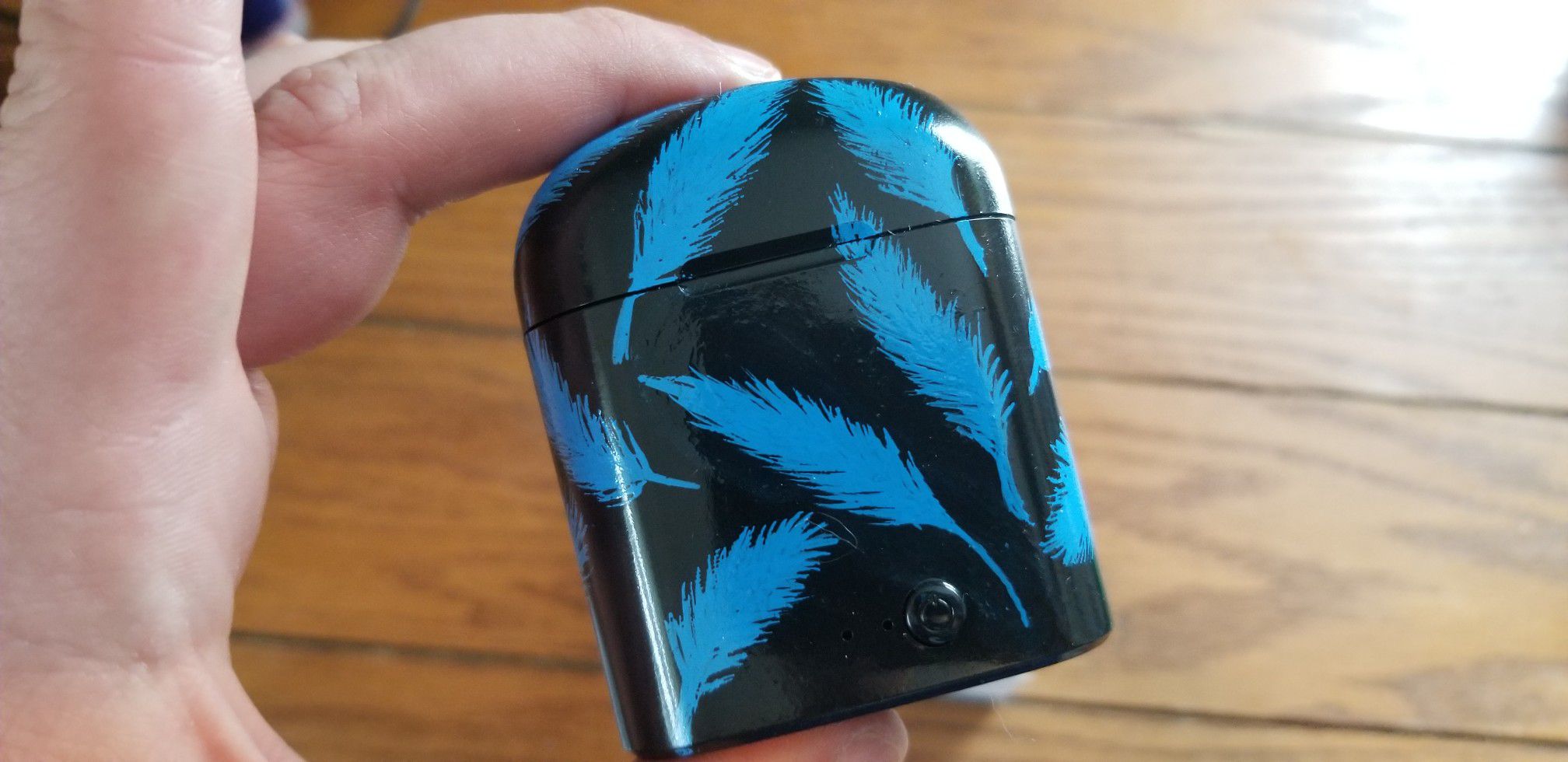 Custom Painted Blue Feather Air Pods