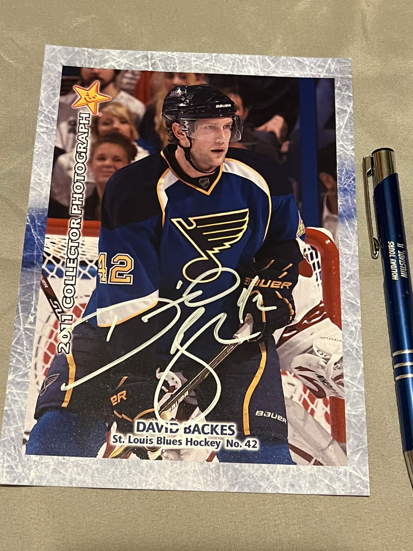 David Backes Autographed 5”x7” Card !