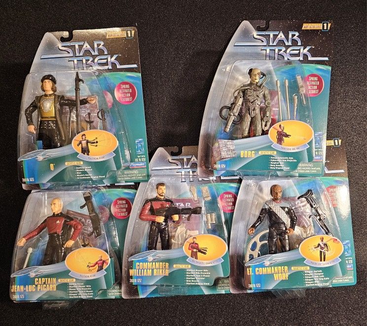 Vintage 1997 Set Of All 5 Star Trek Warp Factor Series 1 Figures (MOC)