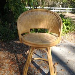 Bamboo Rattan Cane Swivel Barstool 