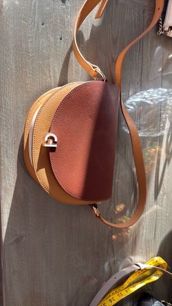 Two-Tone Leather Crossbody Saddle Bag