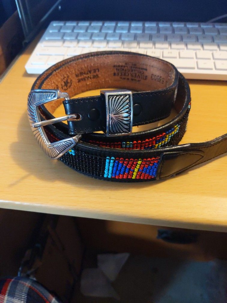 Vintage Leegin Silver Creek Women's Beaded Leather Belt Size 36 Black