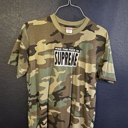 Supreme “Who The **** Is Supreme” Camo Tee. Size Adult Medium