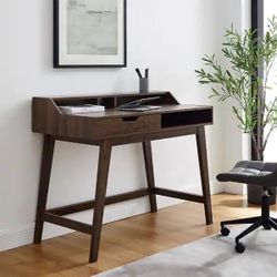 44 in. Rectangle Dark Walnut Wood Contemporary 1-Drawer Hutch Computer Desk 💻